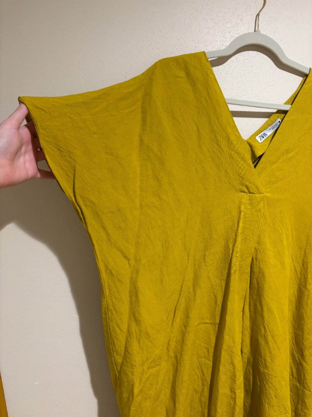 Zara Yellow Linen Blend Kaftan Caftan Midi Dress V Neck Short Sleeve - Picture 5 of 13